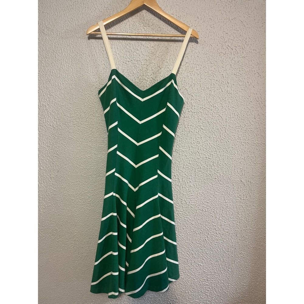 Vintage Women’s Rugby Ralph Lauren Green and White Stripe Fit and Flare Dress